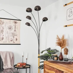 hofstein Lampadaire Siamado Bois foncé, Nickel mat, 5 lumières