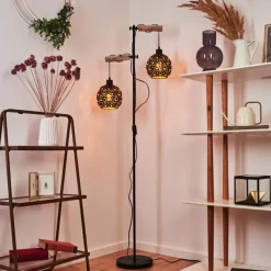 Lampes En Bois-hofstein Lampadaire Sunasau Bois clair, Noir, 2 lumières