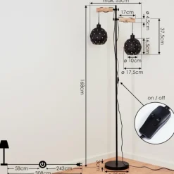 Lampes En Bois-hofstein Lampadaire Sunasau Bois clair, Noir, 2 lumières