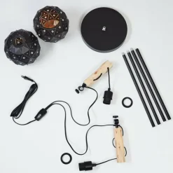 Lampes En Bois-hofstein Lampadaire Sunasau Bois clair, Noir, 2 lumières