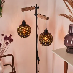 Lampes En Bois-hofstein Lampadaire Sunasau Bois clair, Noir, 2 lumières