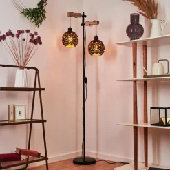 Lampes En Bois-hofstein Lampadaire Sunasau Bois clair, Noir, 2 lumières