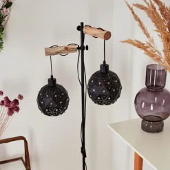 Lampes En Bois-hofstein Lampadaire Sunasau Bois clair, Noir, 2 lumières