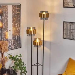 Suspension Verre Fumé-hofstein Lampadaire Traak Noir, 3 lumières