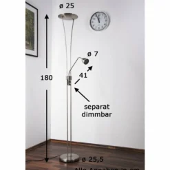 Luminaires Rustiques-Luminaires Trio Lampadaire Trio 4264 LED Chrome, Acier inoxydable, Nickel mat, 1 lumière