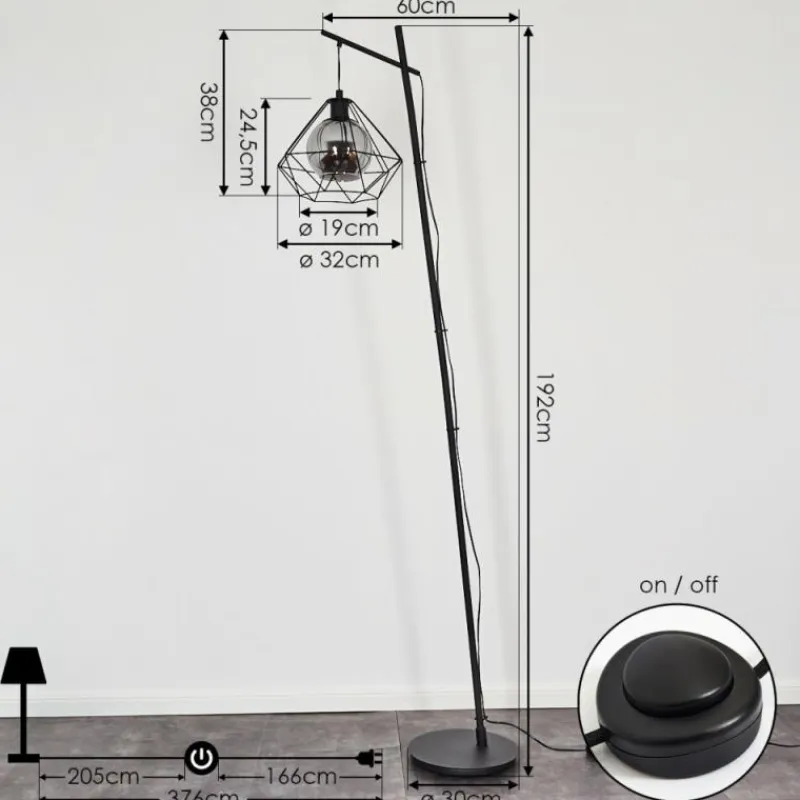 Suspension Verre Fumé-hofstein Lampadaire Uarau Noir, 1 lumière