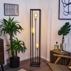 hofstein Lampadaire Woden Laiton, Noir, 3 lumières