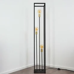 hofstein Lampadaire Woden Laiton, Noir, 3 lumières