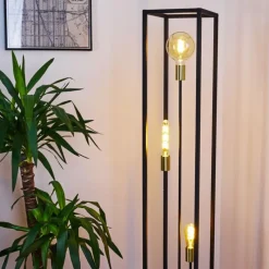hofstein Lampadaire Woden Laiton, Noir, 3 lumières