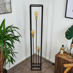 hofstein Lampadaire Woden Laiton, Noir, 3 lumières