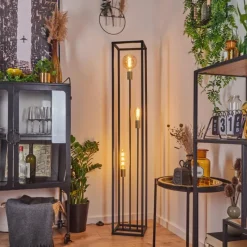 Lampes Industrielles-hofstein Lampadaire Woden Laiton, Noir, 3 lumières