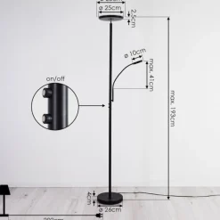 hofstein Lampadaire Wonsbek LED Noir, 2 lumières