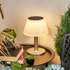 hofstein Lampe à poser Alcudia Solar LED Nickel mat, 10 lumières