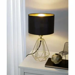 Lampes En Tissu-Luminaires Eglo Lampe à poser Eglo CARLTON 2 Laiton, 1 lumière