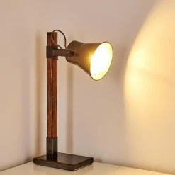 Lampes Industrielles-hofstein Lampe à poser Oksbol Brun foncé, Gris, Acier brossé, 1 lumière