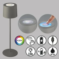SCHÖNER WOHNEN-Kollektion Lampe à poser Sun LED Gris, 1 lumière, Changeur de couleurs