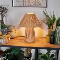 Style Boho-Chic-hofstein Lampe Champignon Paiol Lampe à poser Beige, Écru, 1 lumière