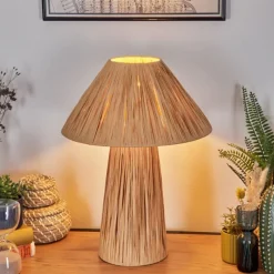 Style Boho-Chic-hofstein Lampe Champignon Paiol Lampe à poser Beige, Écru, 1 lumière