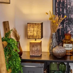 Lampes En Tissu-hofstein Lampe de table Francillon Brun, Chrome, Couleur bois, 1 lumière