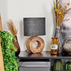 Lampes En Tissu-hofstein Lampe de table Francillon Brun, Chrome, Couleur bois, 1 lumière