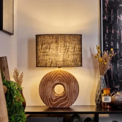 Lampes En Tissu-hofstein Lampe de table Francillon Brun, Chrome, Couleur bois, 1 lumière