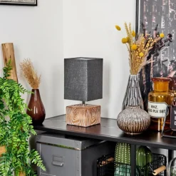 Lampes En Tissu-hofstein Lampe de table Francillon Brun, Chrome, Couleur bois, 1 lumière