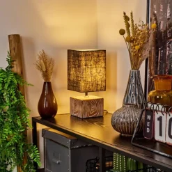 Lampes En Tissu-hofstein Lampe de table Francillon Brun, Chrome, Couleur bois, 1 lumière