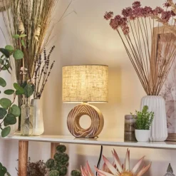 Lampes En Tissu-hofstein Lampe de table Francillon Brun, Chrome, Couleur bois, 1 lumière