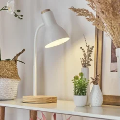 Luminaires Scandinaves-hofstein Lampe de table Kerzellec Bois clair, Blanc, 1 lumière