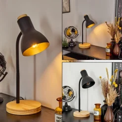 Luminaires Scandinaves-hofstein Lampe de table Kerzellec Bois clair, Noir, 1 lumière