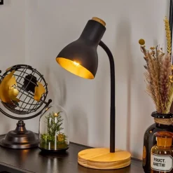 Luminaires Scandinaves-hofstein Lampe de table Kerzellec Bois clair, Noir, 1 lumière