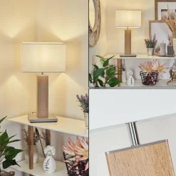 Lampes En Tissu-hofstein Lampe de table Kyneton Gris, Écru, Nickel mat, 1 lumière