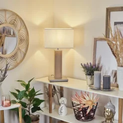 Lampes En Tissu-hofstein Lampe de table Kyneton Gris, Écru, Nickel mat, 1 lumière