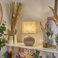 Lampes En Tissu-hofstein Lampe de table Lahnus Brun, Couleur bois, Blanc, 1 lumière