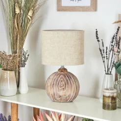 Lampes En Tissu-hofstein Lampe de table Lahnus Brun, Couleur bois, Blanc, 1 lumière