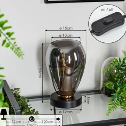 Suspension Verre Fumé-hofstein Lampe de table Lincura Laiton, Noir, 1 lumière