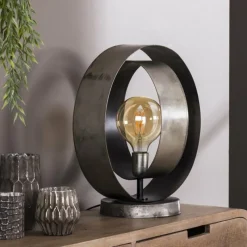 hofstein Lampe de table Rotar Argent Oxydé, 1 lumière* Lampes À Poser