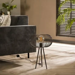 hofstein Lampe de table Vagney Nickel mat, Noir, 1 lumière* Lampes À Poser