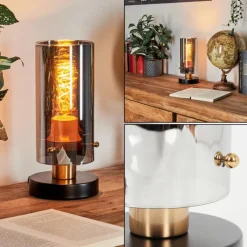 Suspension Verre Fumé-hofstein Lampe de table Vaurois Laiton, Noir, 1 lumière