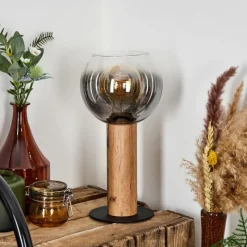 Suspension Verre Fumé-hofstein Lampe de table Vouhet Brun, Couleur bois, Noir, 1 lumière