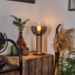 Suspension Verre Fumé-hofstein Lampe de table Vouhet Brun, Couleur bois, Noir, 1 lumière