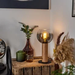 Suspension Verre Fumé-hofstein Lampe de table Vouhet Brun, Couleur bois, Noir, 1 lumière