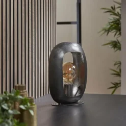 hofstein Lampe de table Arch Nickel mat, Noir, 1 lumière* Lampes À Poser