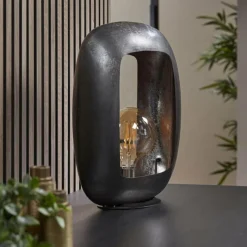 hofstein Lampe de table Arch Nickel mat, Noir, 1 lumière* Lampes À Poser