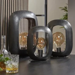 hofstein Lampe de table Arch Nickel mat, Noir, 1 lumière* Lampes À Poser