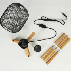 Style Boho-Chic-hofstein Lampe de table Ateponta Bois clair, Noir, 1 lumière