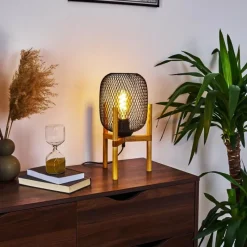 Style Boho-Chic-hofstein Lampe de table Ateponta Bois clair, Noir, 1 lumière