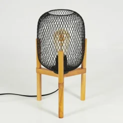 Style Boho-Chic-hofstein Lampe de table Ateponta Bois clair, Noir, 1 lumière