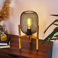 Style Boho-Chic-hofstein Lampe de table Ateponta Bois clair, Noir, 1 lumière