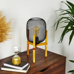 Style Boho-Chic-hofstein Lampe de table Ateponta Bois clair, Noir, 1 lumière